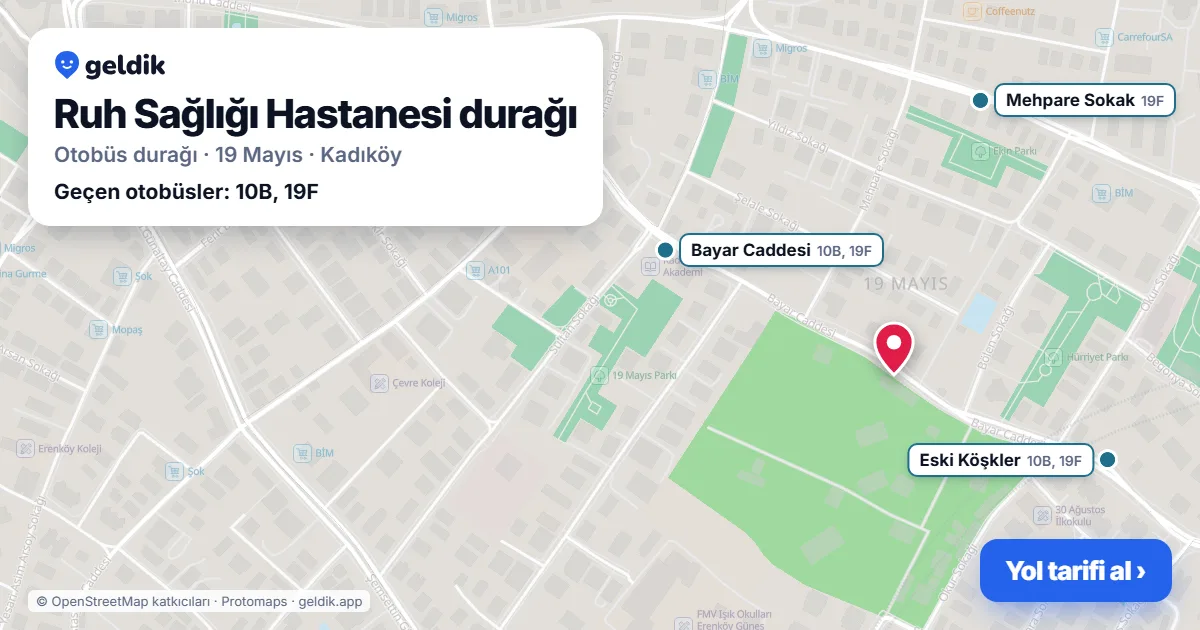 Ruh Sağlığı Hastanesi otobüs durağı haritada: konumu ve yakındaki duraklar