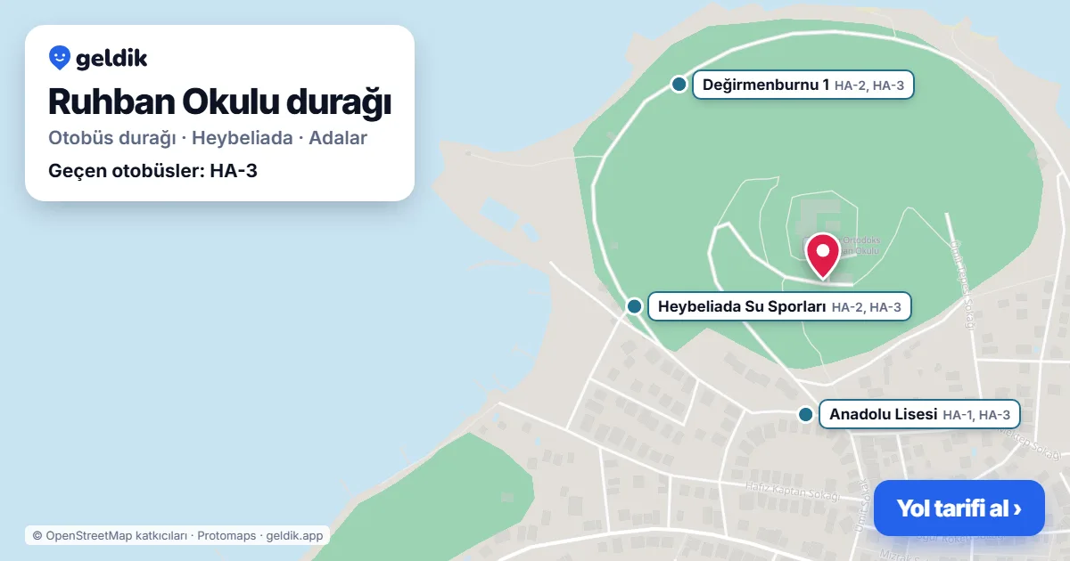 Ruhban Okulu otobüs durağı haritada: konumu ve yakındaki duraklar