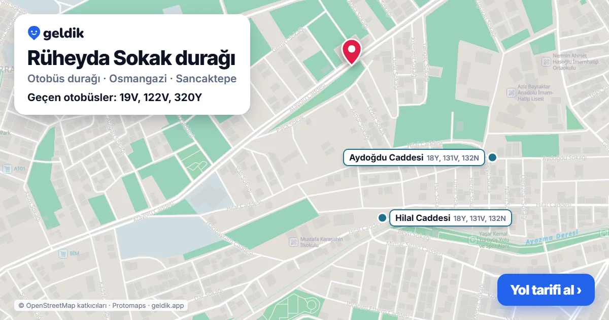 Rüheyda Sokak otobüs durağı haritada: konumu ve yakındaki duraklar