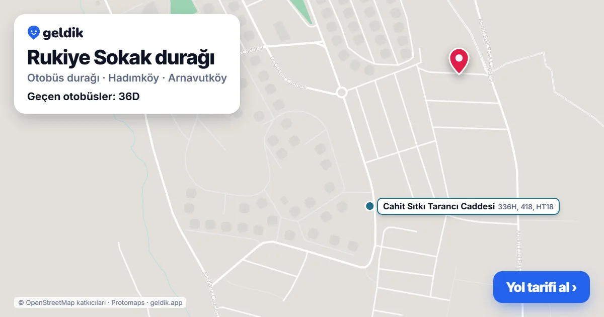 Rukiye Sokak otobüs durağı haritada: konumu ve yakındaki duraklar