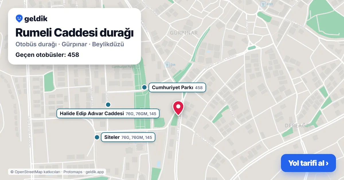 Rumeli Caddesi otobüs durağı haritada: konumu ve yakındaki duraklar