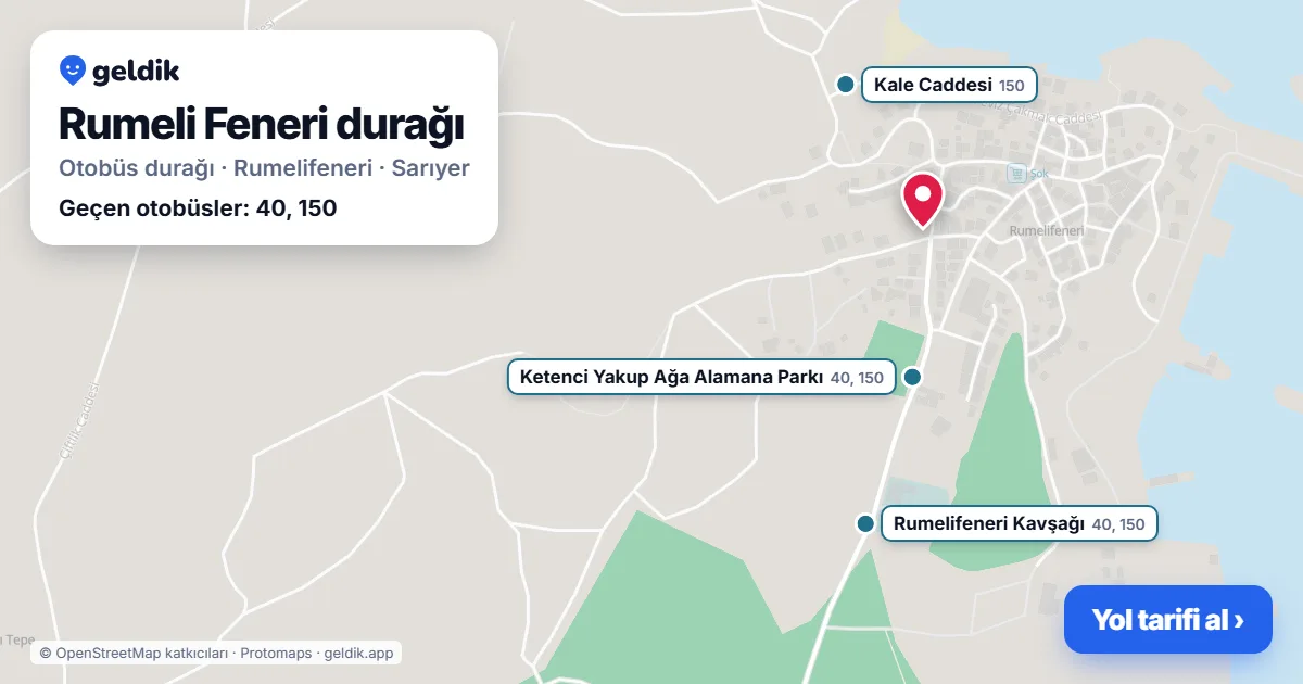 Rumeli Feneri otobüs durağı haritada: konumu ve yakındaki duraklar