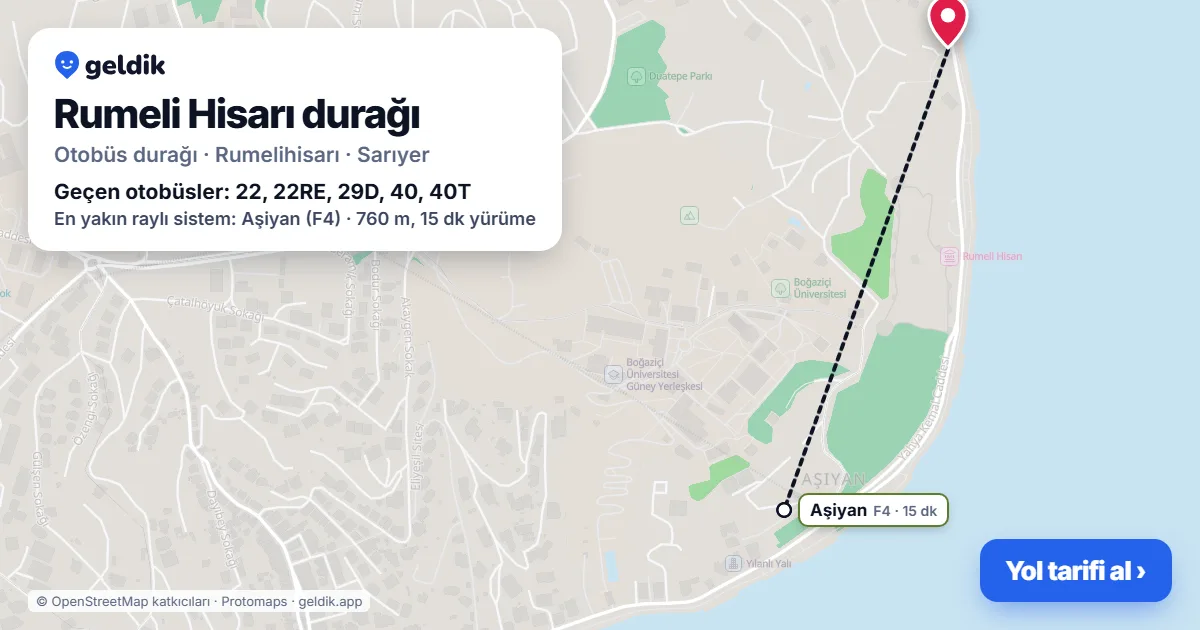 Rumeli Hisarı otobüs durağı haritada: konumu ve yakındaki duraklar
