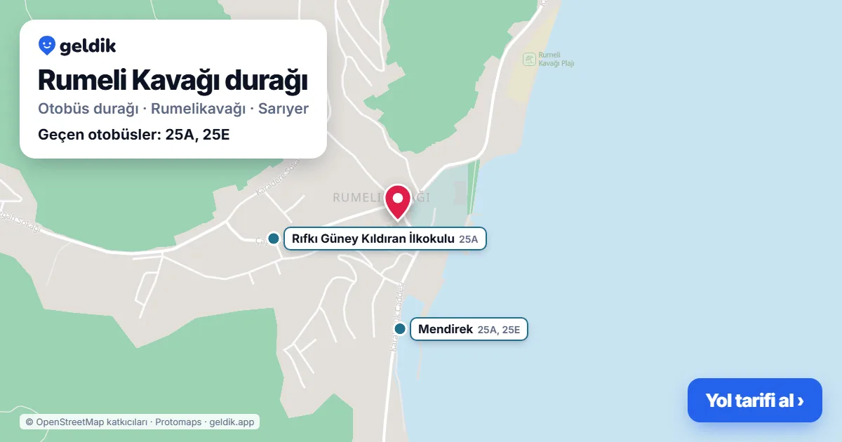 Rumeli Kavağı otobüs durağı haritada: konumu ve yakındaki duraklar