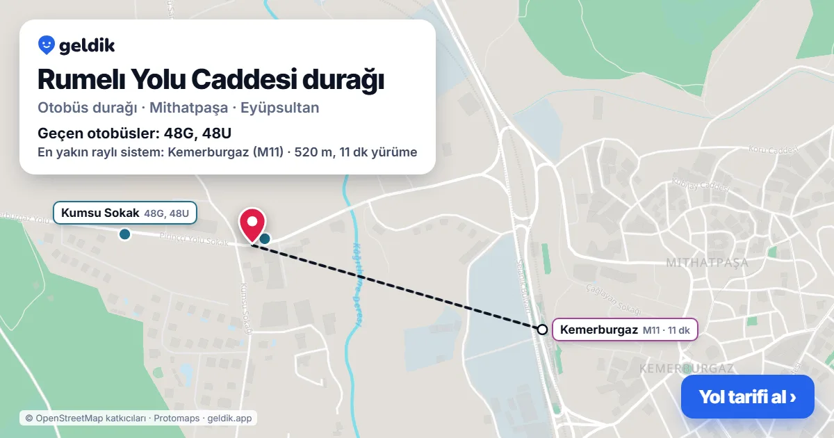 Rumelı Yolu Caddesi otobüs durağı haritada: konumu ve yakındaki duraklar