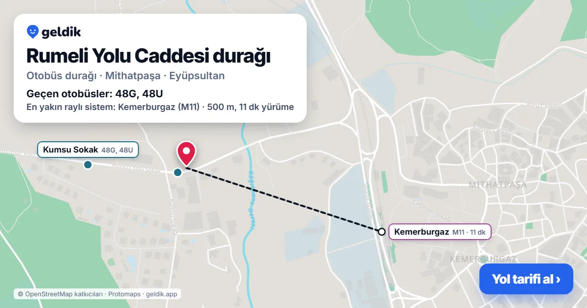 Rumeli Yolu Caddesi otobüs durağı haritada: konumu ve yakındaki duraklar