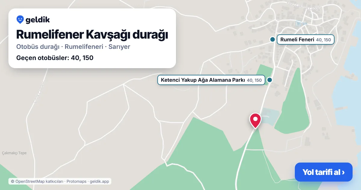 Rumelifener Kavşağı otobüs durağı haritada: konumu ve yakındaki duraklar