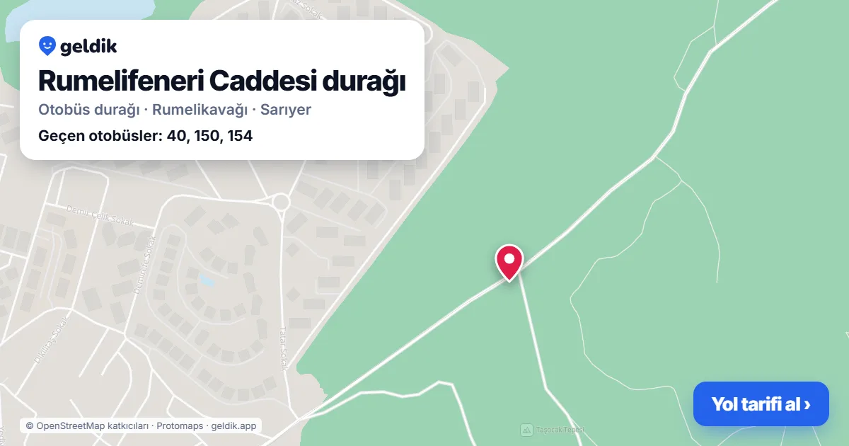 Rumelifeneri Caddesi otobüs durağı haritada: konumu ve yakındaki duraklar