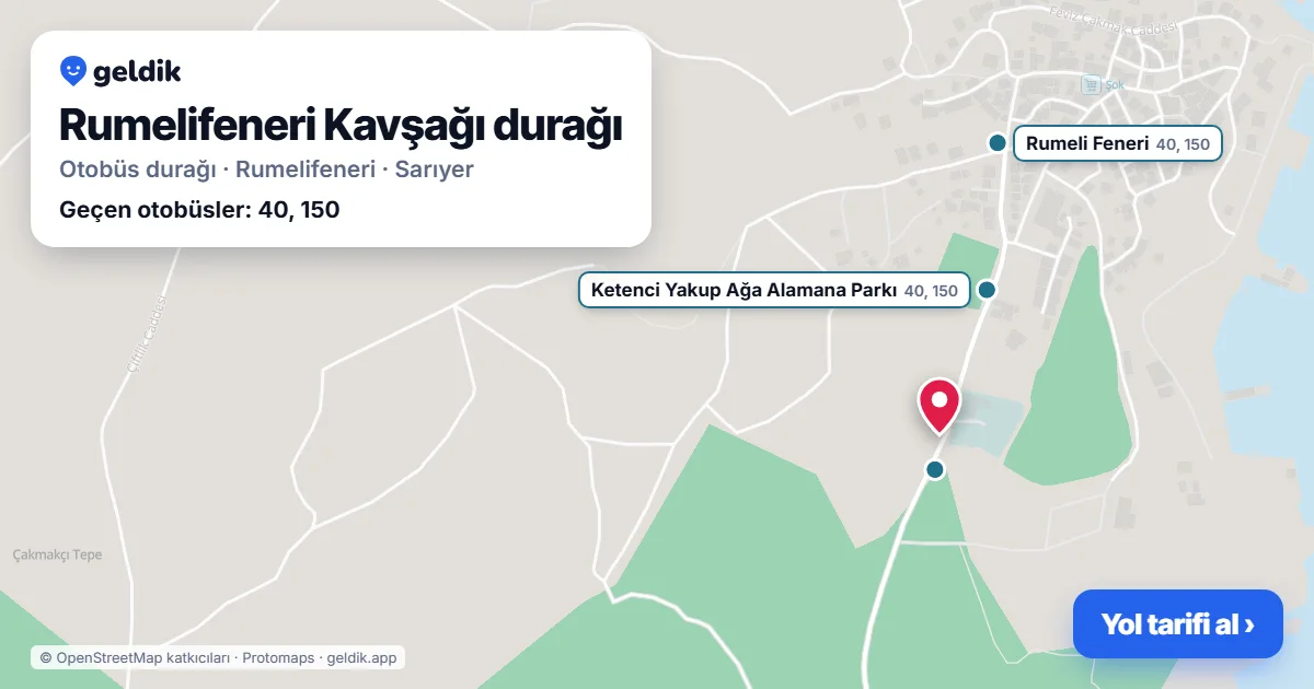 Rumelifeneri Kavşağı otobüs durağı haritada: konumu ve yakındaki duraklar