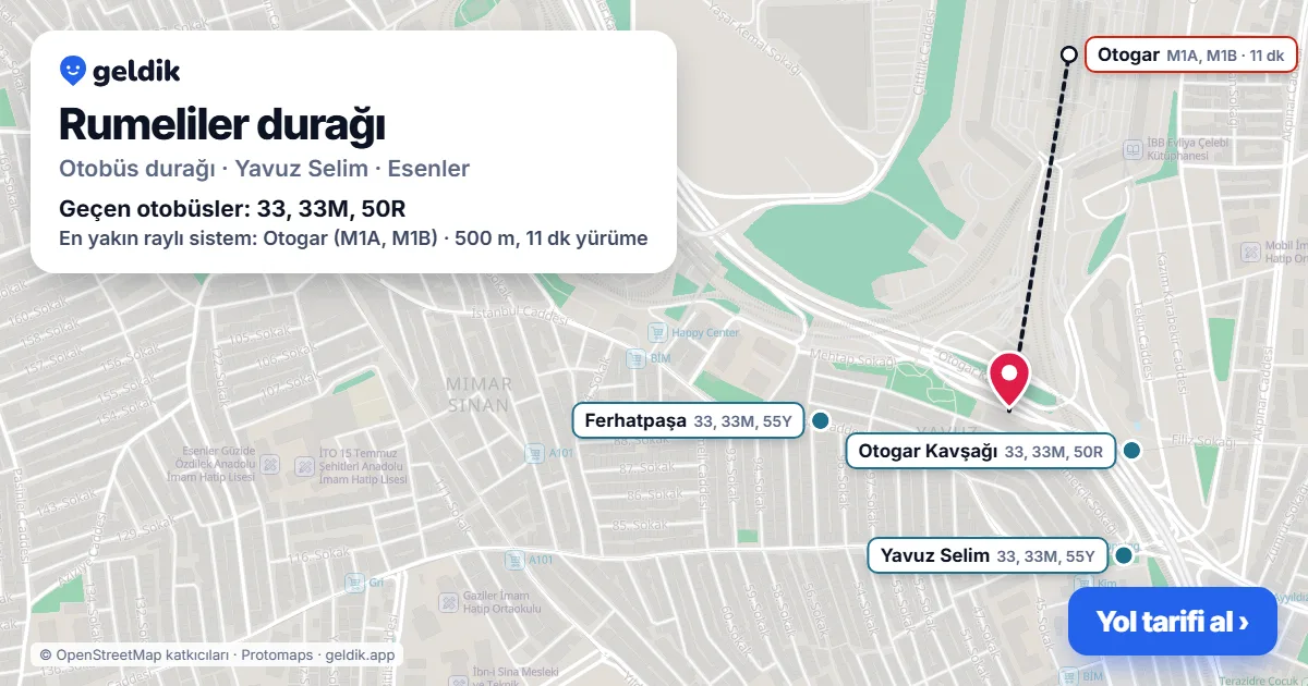 Rumeliler otobüs durağı haritada: konumu ve yakındaki duraklar