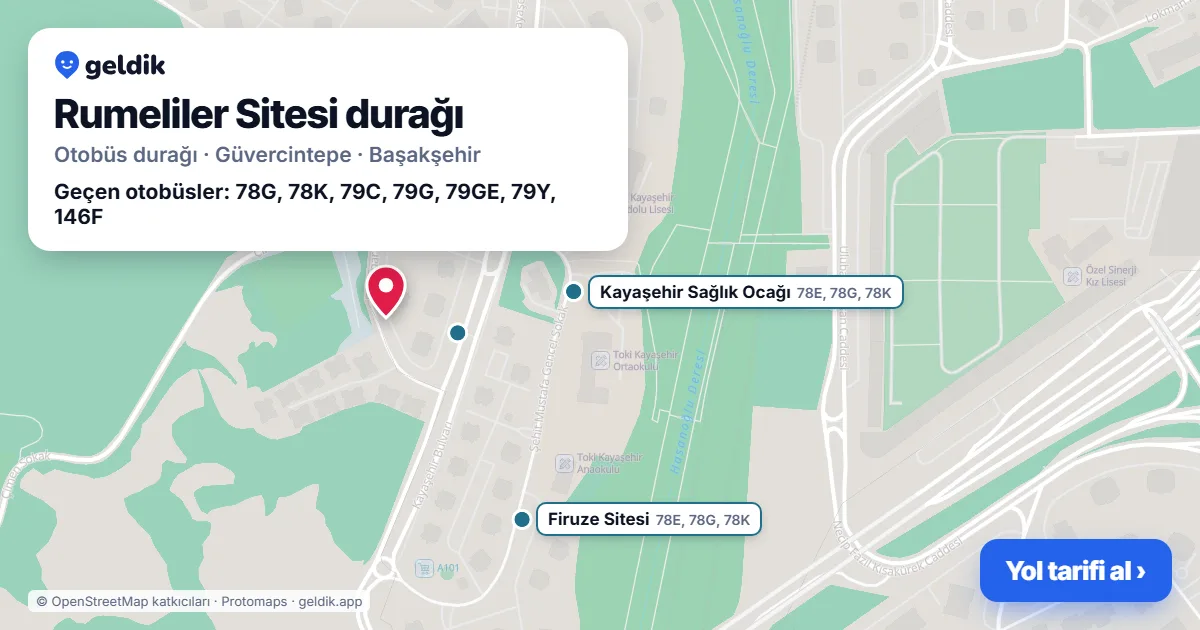 Rumeliler Sitesi otobüs durağı haritada: konumu ve yakındaki duraklar