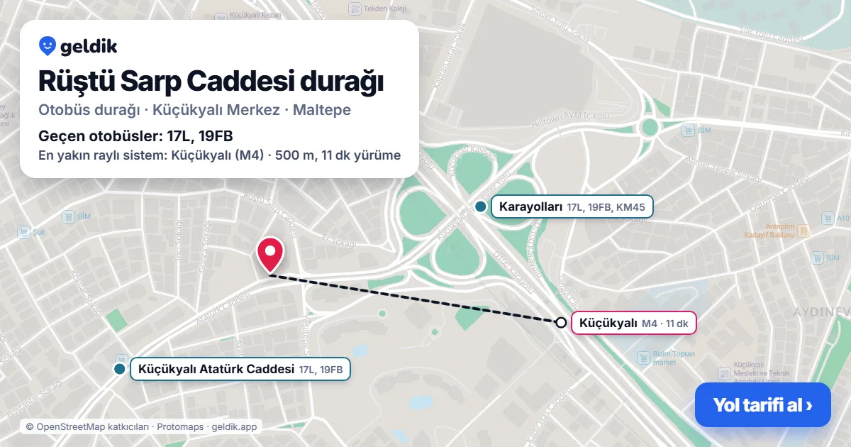 Rüştü Sarp Caddesi otobüs durağı haritada: konumu ve yakındaki duraklar