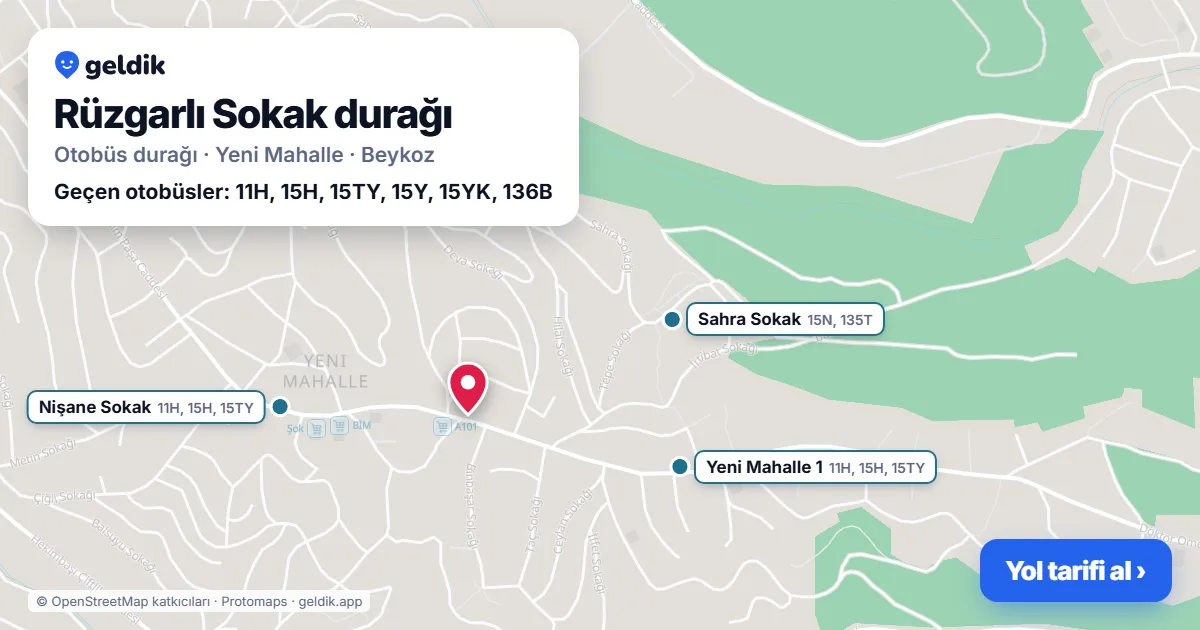 Rüzgarlı Sokak otobüs durağı haritada: konumu ve yakındaki duraklar