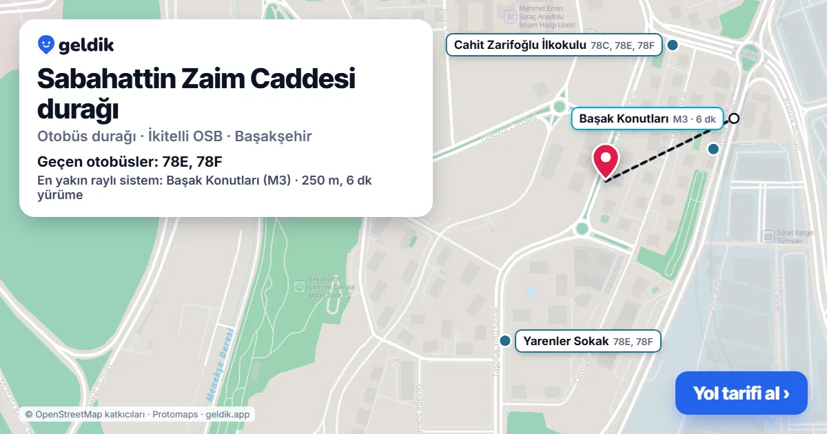 Sabahattin Zaim Caddesi otobüs durağı haritada: konumu ve yakındaki duraklar