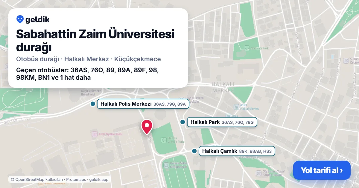 Sabahattin Zaim Üniversitesi otobüs durağı haritada: konumu ve yakındaki duraklar
