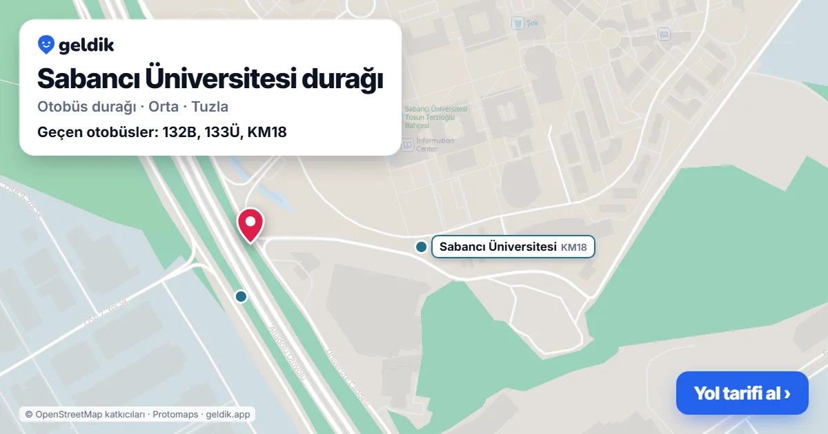 Sabancı Üniversitesi otobüs durağı haritada: konumu ve yakındaki duraklar
