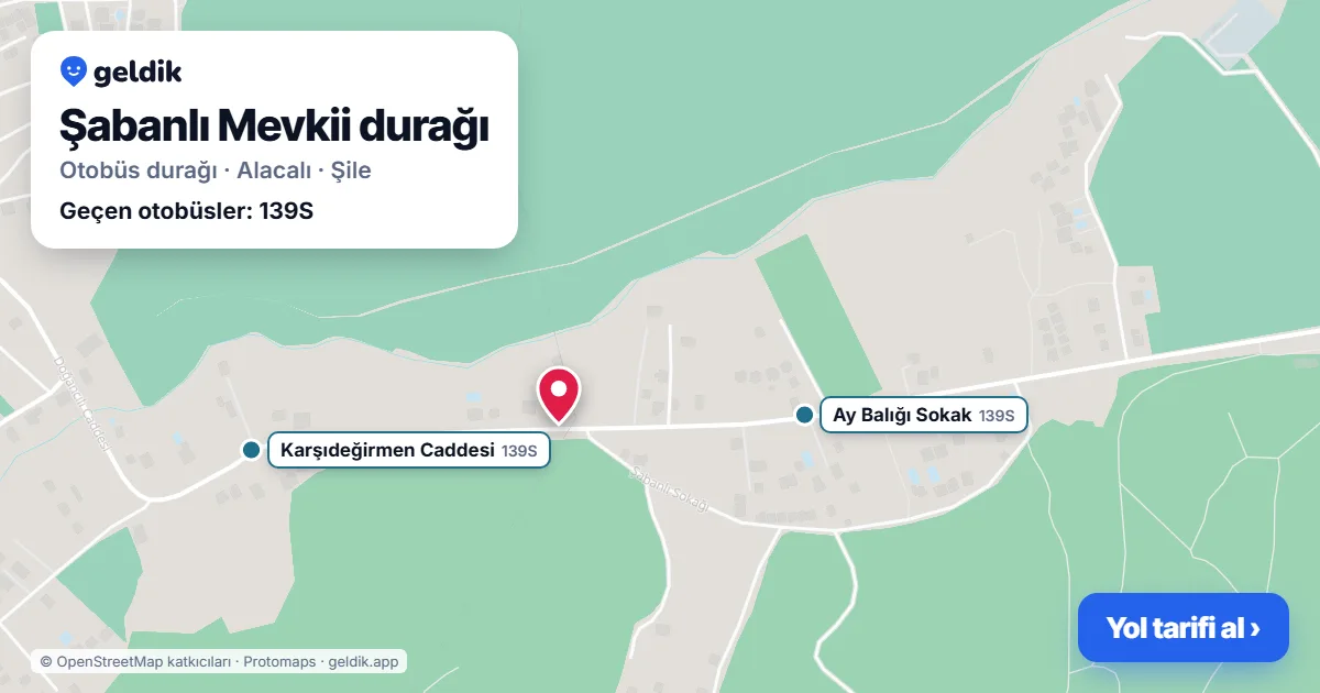 Şabanlı Mevkii otobüs durağı haritada: konumu ve yakındaki duraklar