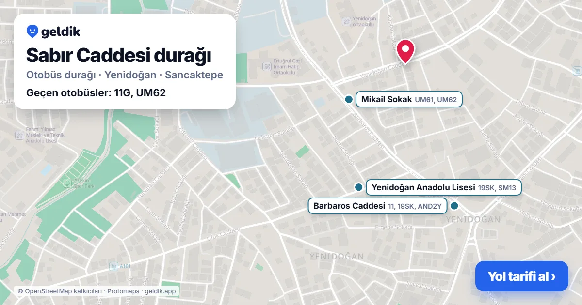 Sabır Caddesi otobüs durağı haritada: konumu ve yakındaki duraklar
