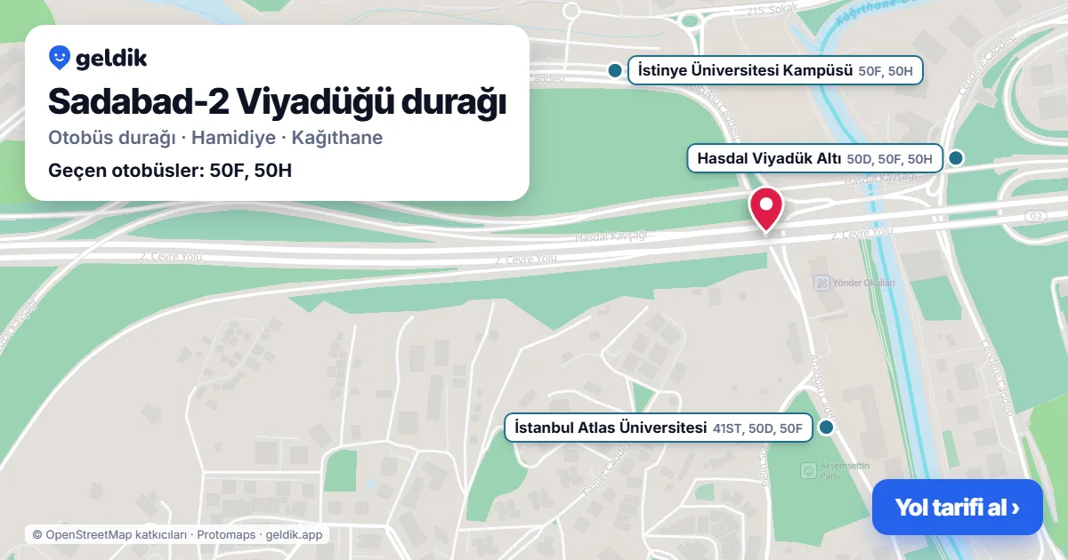Sadabad-2 Viyadüğü otobüs durağı haritada: konumu ve yakındaki duraklar