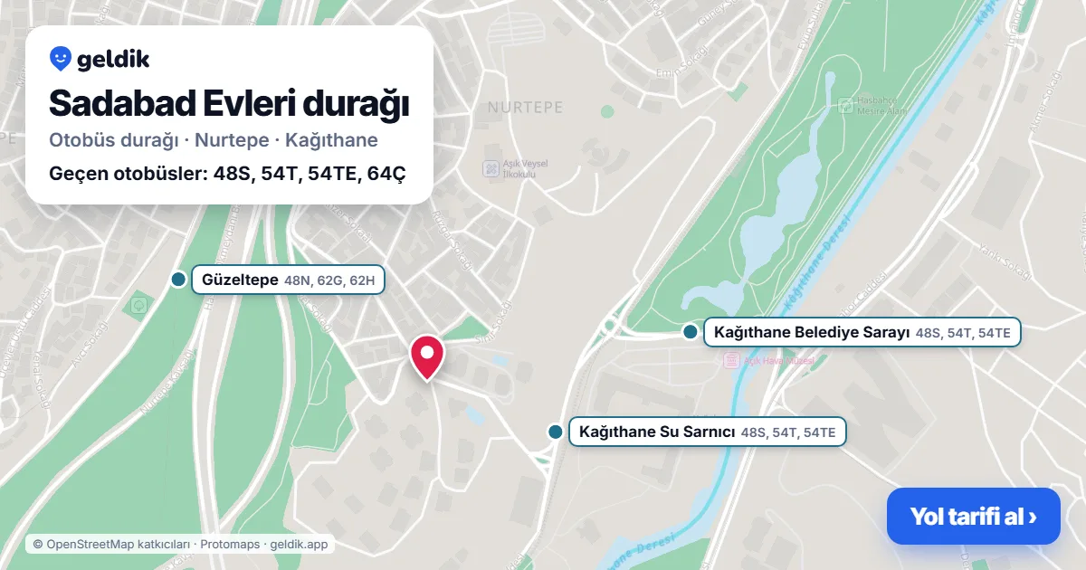 Sadabad Evleri otobüs durağı haritada: konumu ve yakındaki duraklar