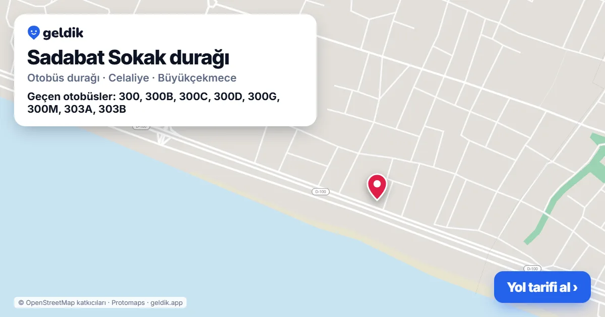 Sadabat Sokak otobüs durağı haritada: konumu ve yakındaki duraklar