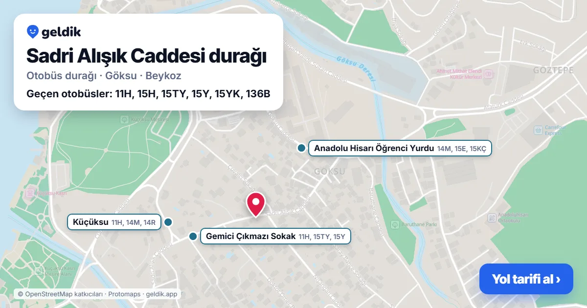 Sadri Alışık Caddesi otobüs durağı haritada: konumu ve yakındaki duraklar