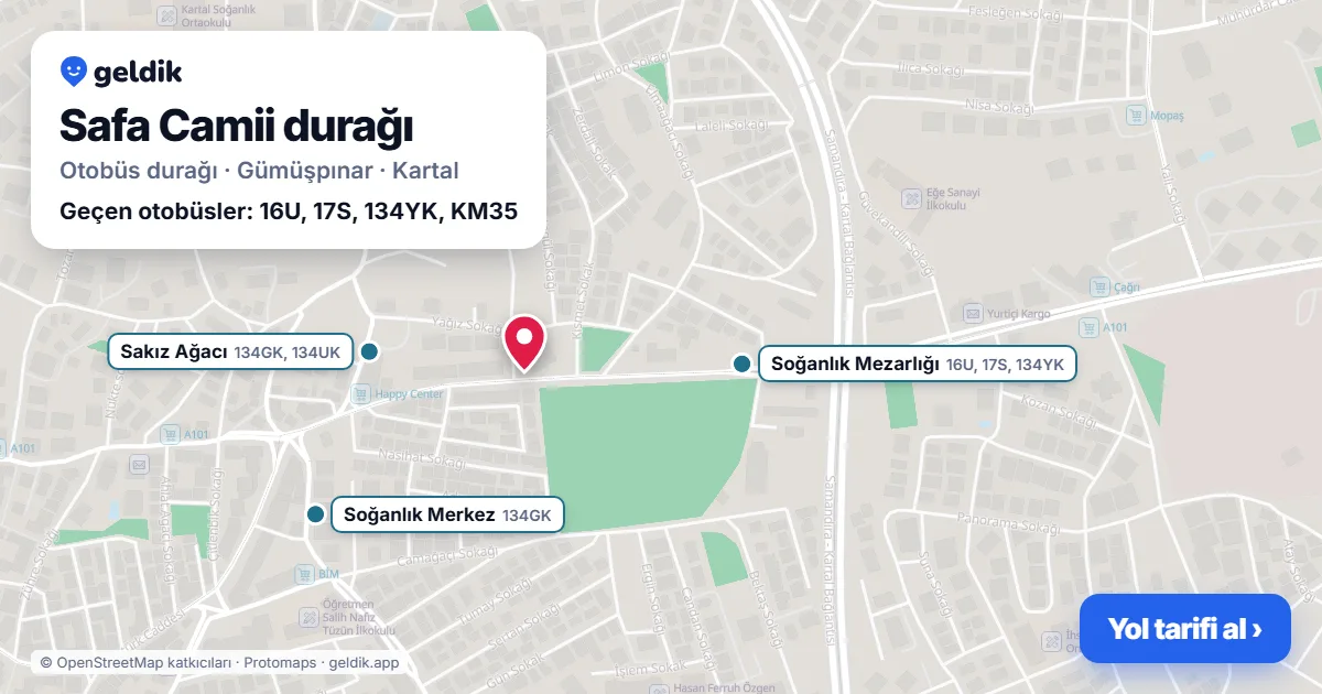 Safa Camii otobüs durağı haritada: konumu ve yakındaki duraklar