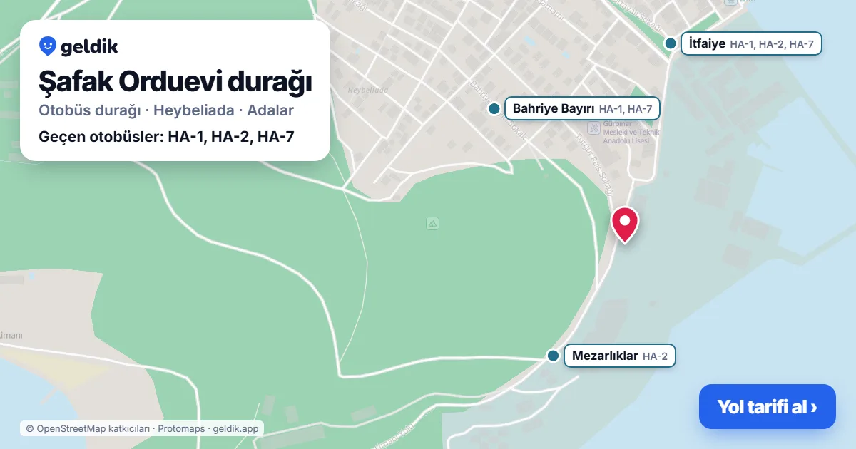 Şafak Orduevi otobüs durağı haritada: konumu ve yakındaki duraklar