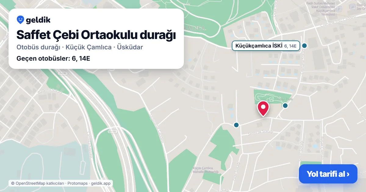 Saffet Çebi Ortaokulu otobüs durağı haritada: konumu ve yakındaki duraklar