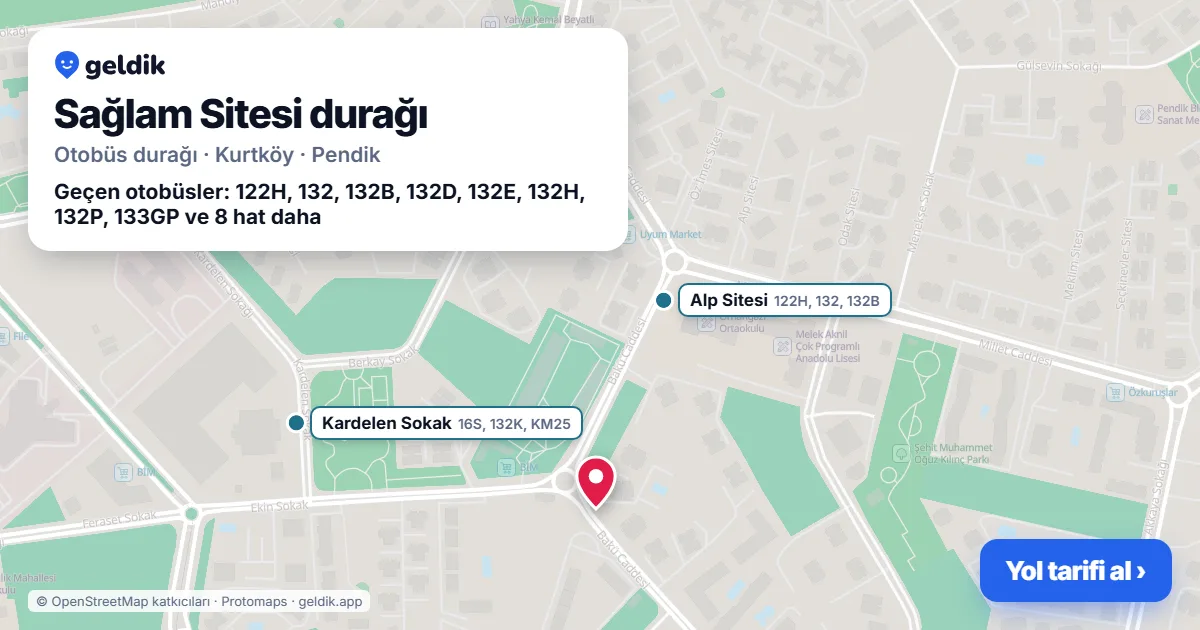 Sağlam Sitesi otobüs durağı haritada: konumu ve yakındaki duraklar