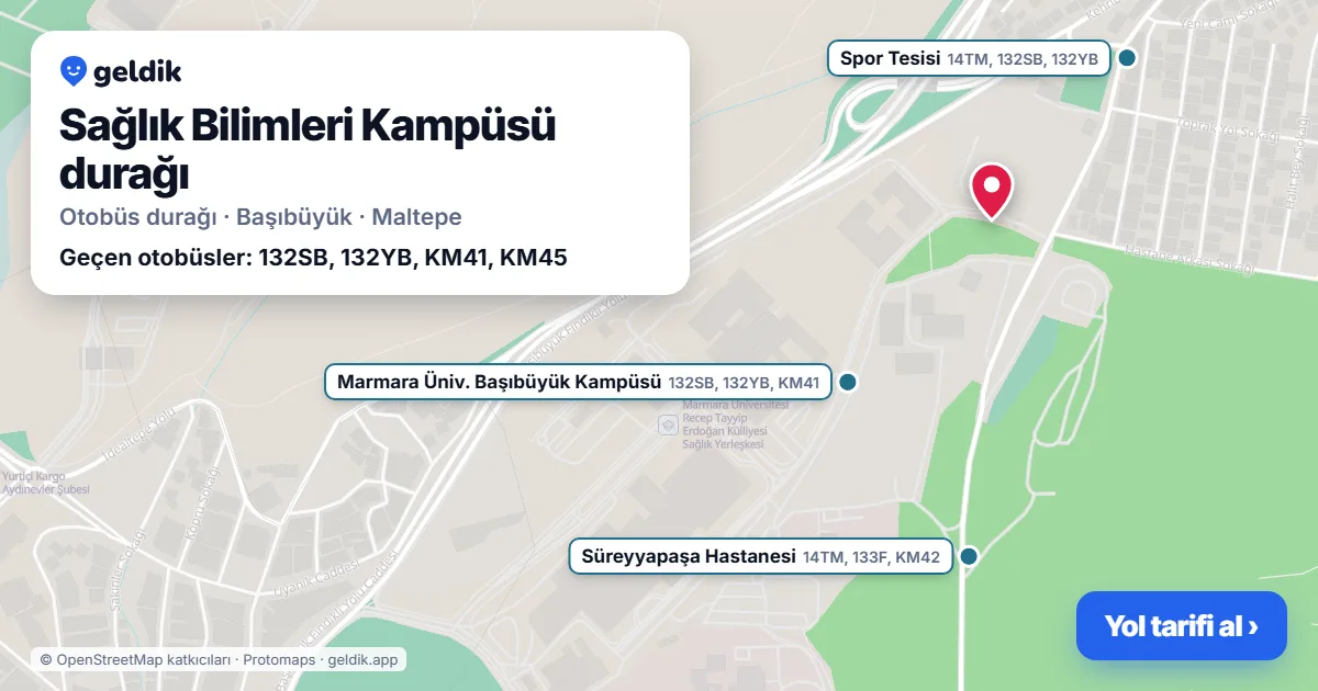 Sağlık Bilimleri Kampüsü otobüs durağı haritada: konumu ve yakındaki duraklar