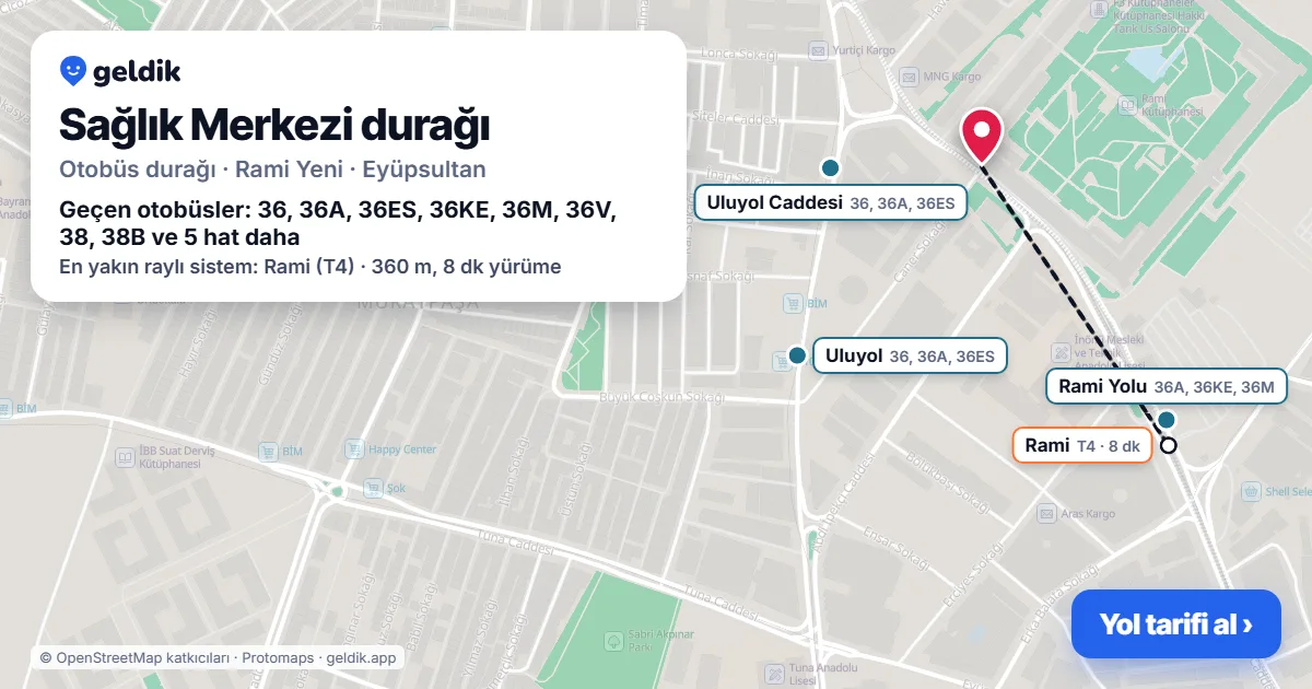 Sağlık Merkezi otobüs durağı haritada: konumu ve yakındaki duraklar