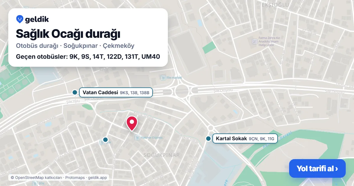 Sağlık Ocağı otobüs durağı haritada: konumu ve yakındaki duraklar