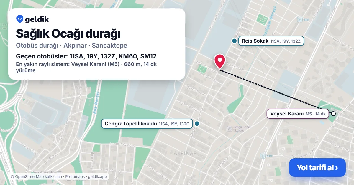 Sağlık Ocağı otobüs durağı haritada: konumu ve yakındaki duraklar