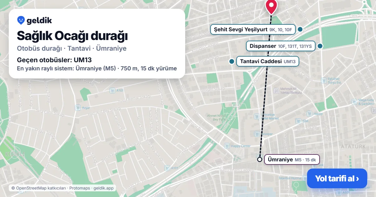 Sağlık Ocağı otobüs durağı haritada: konumu ve yakındaki duraklar