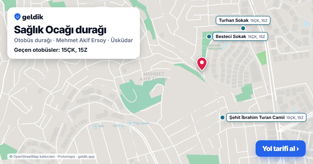 Sağlık Ocağı otobüs durağı haritada: konumu ve yakındaki duraklar