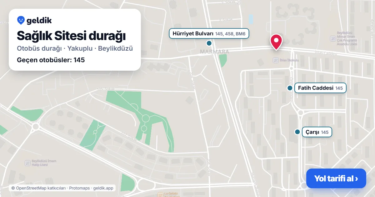 Sağlık Sitesi otobüs durağı haritada: konumu ve yakındaki duraklar