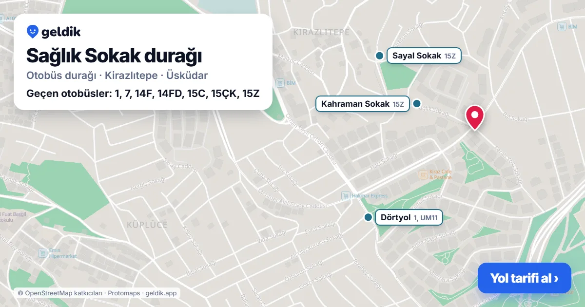 Sağlık Sokak otobüs durağı haritada: konumu ve yakındaki duraklar