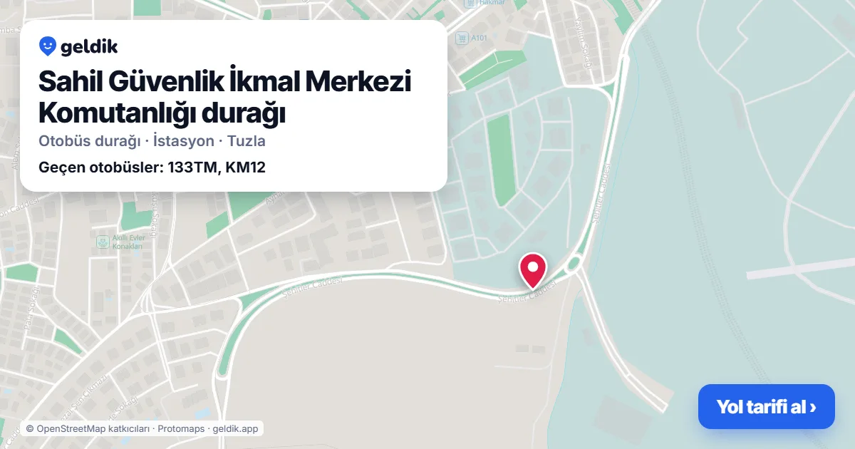 Sahil Güvenlik İkmal Merkezi Komutanlığı otobüs durağı haritada: konumu ve yakındaki duraklar