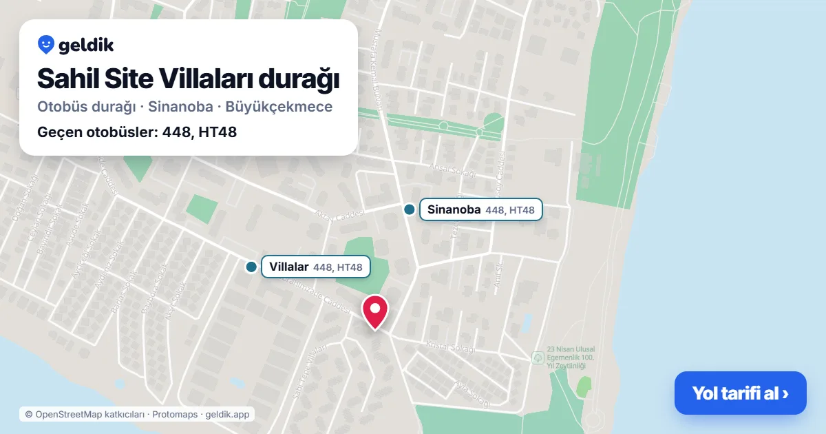 Sahil Site Villaları otobüs durağı haritada: konumu ve yakındaki duraklar