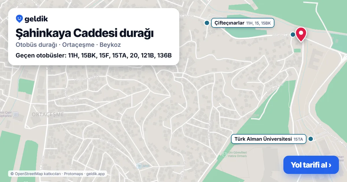 Şahinkaya Caddesi otobüs durağı haritada: konumu ve yakındaki duraklar