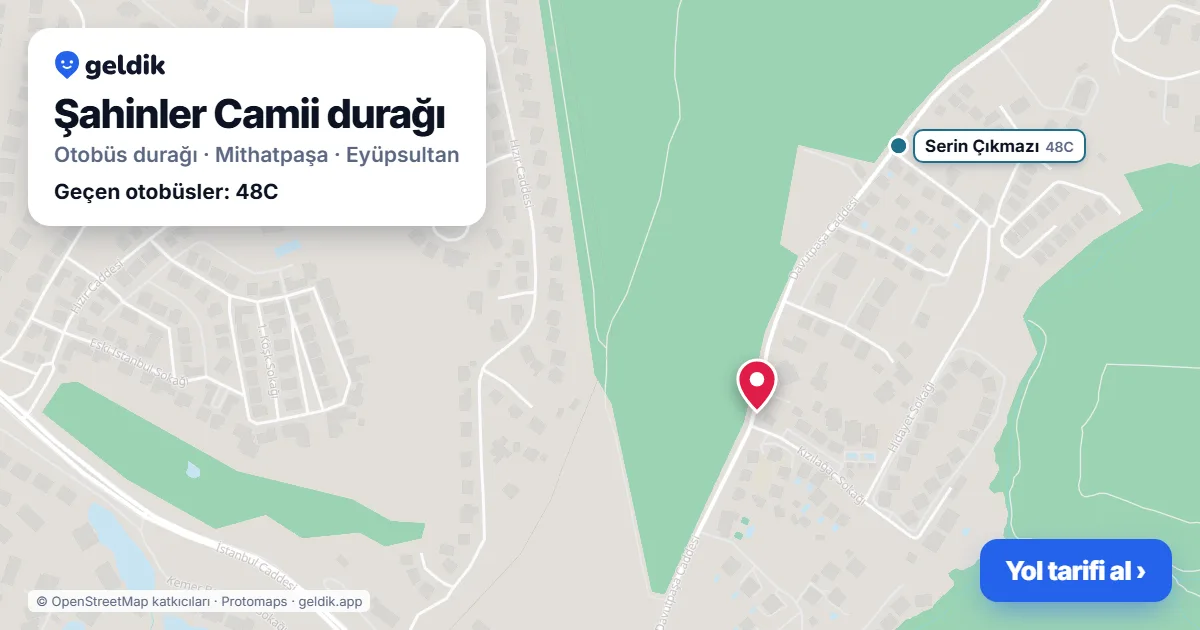 Şahinler Camii otobüs durağı haritada: konumu ve yakındaki duraklar