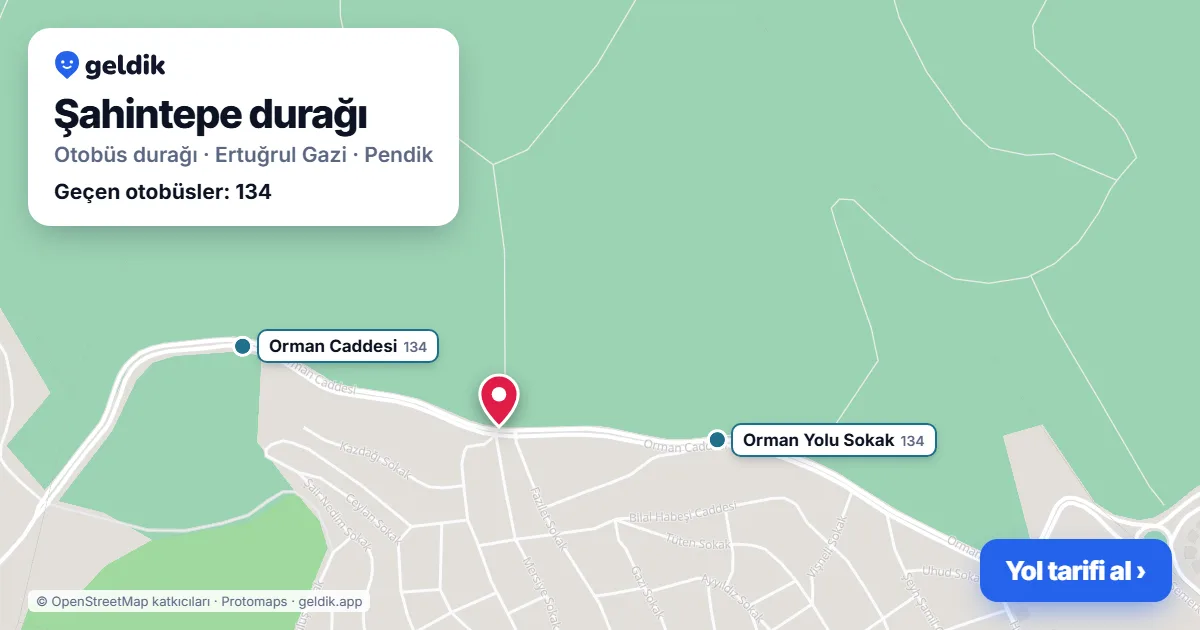 Şahintepe otobüs durağı haritada: konumu ve yakındaki duraklar