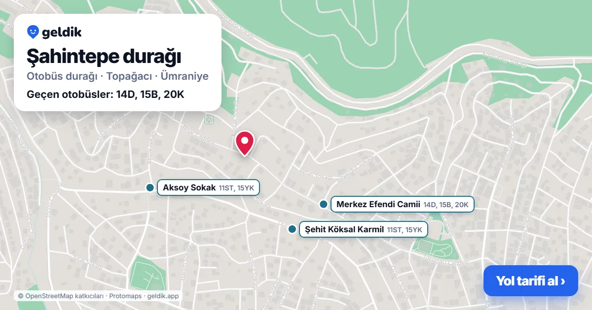 Şahintepe otobüs durağı haritada: konumu ve yakındaki duraklar