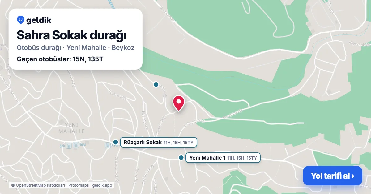 Sahra Sokak otobüs durağı haritada: konumu ve yakındaki duraklar