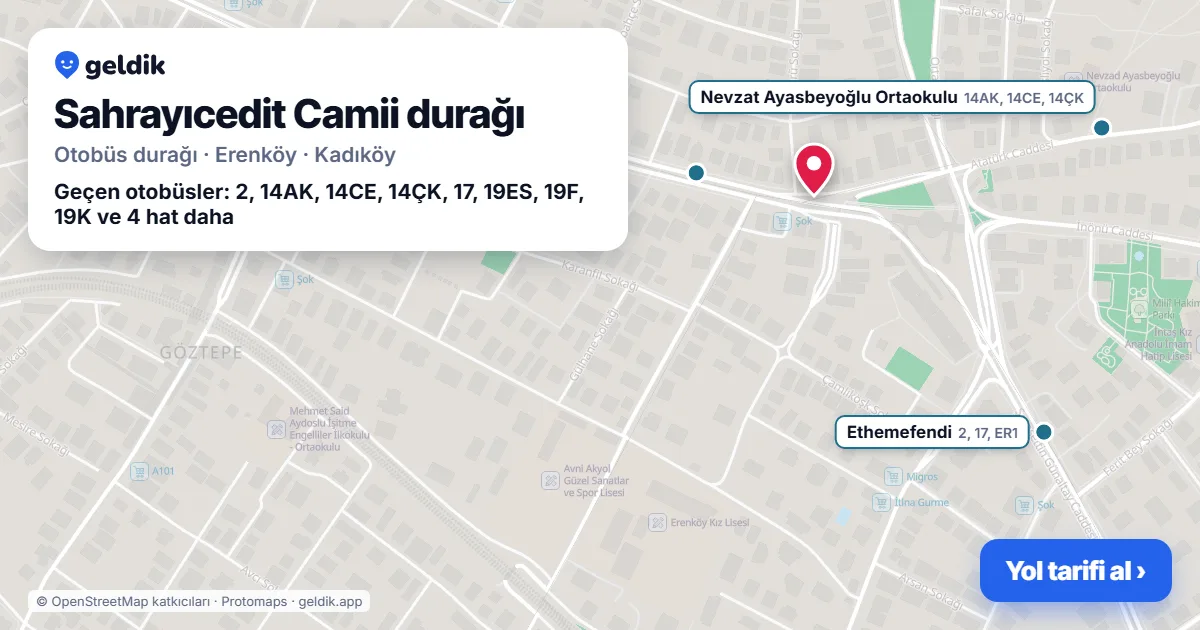 Sahrayıcedit Camii otobüs durağı haritada: konumu ve yakındaki duraklar