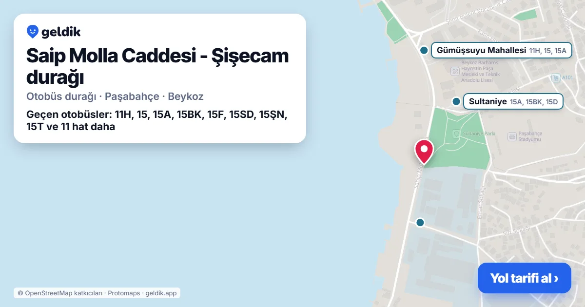 Saip Molla Caddesi - Şişecam otobüs durağı haritada: konumu ve yakındaki duraklar