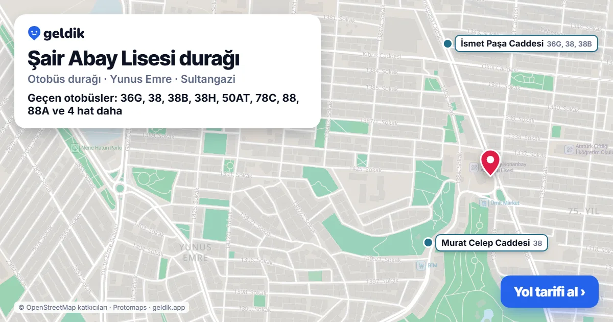 Şair Abay Lisesi otobüs durağı haritada: konumu ve yakındaki duraklar