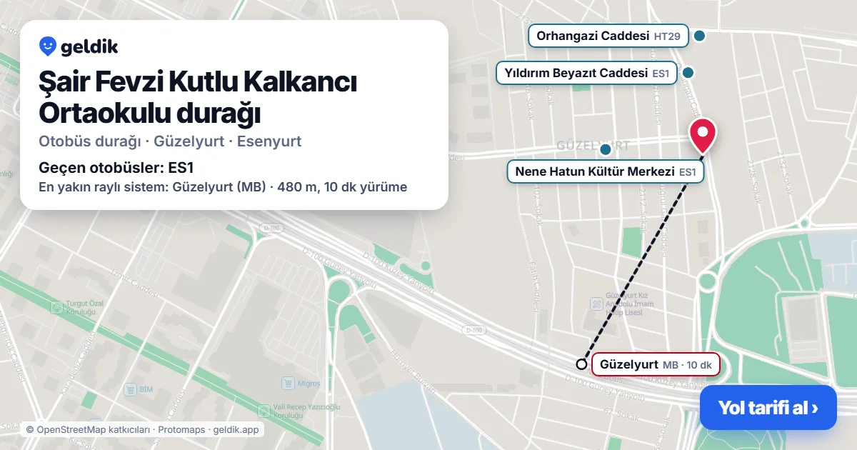 Şair Fevzi Kutlu Kalkancı Ortaokulu otobüs durağı haritada: konumu ve yakındaki duraklar