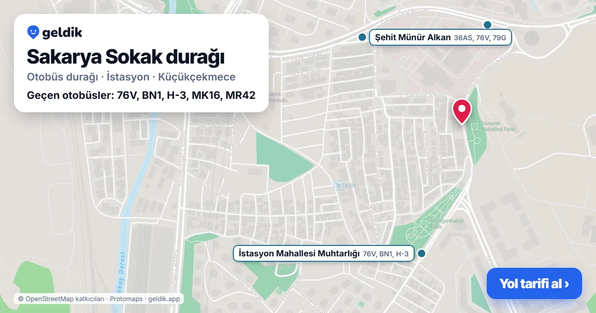Sakarya Sokak otobüs durağı haritada: konumu ve yakındaki duraklar
